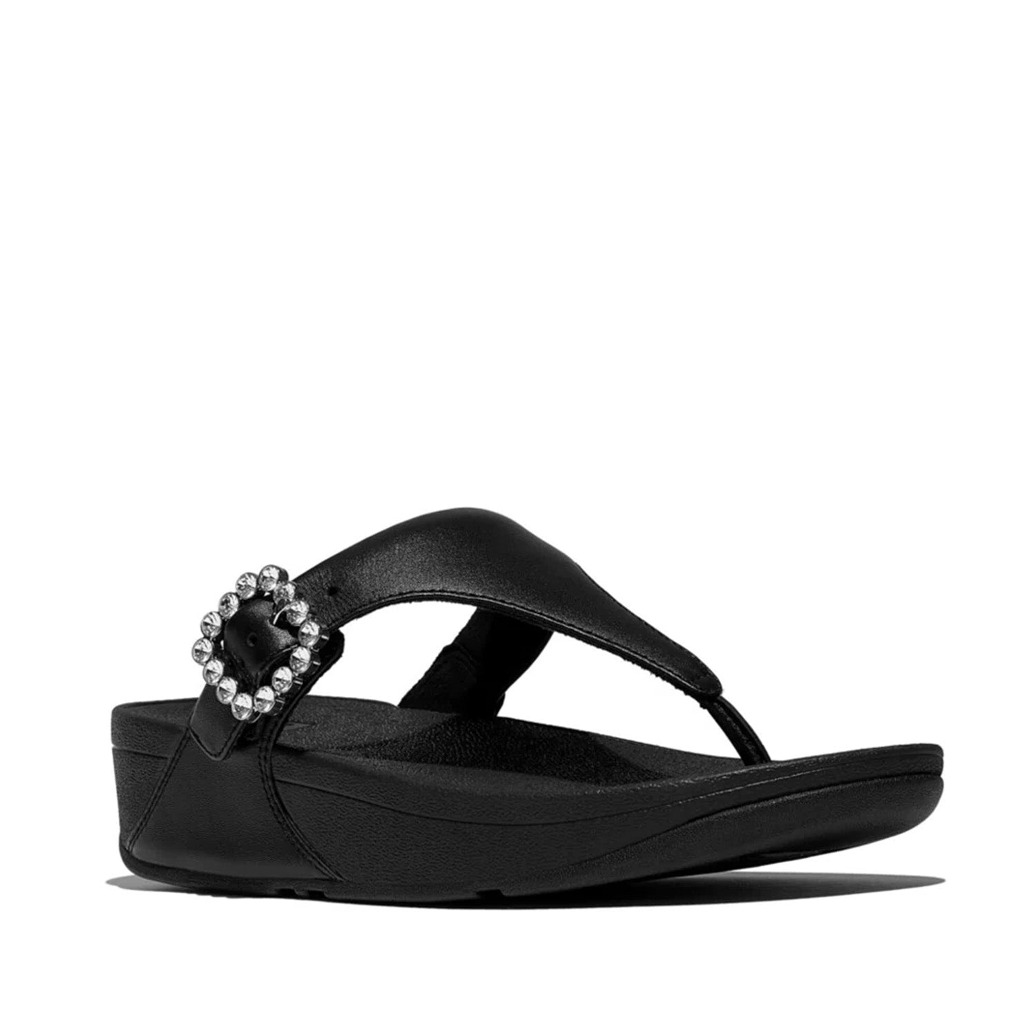 Fitflop Women's Lulu Crystal Buckle Toe-Post in All Black