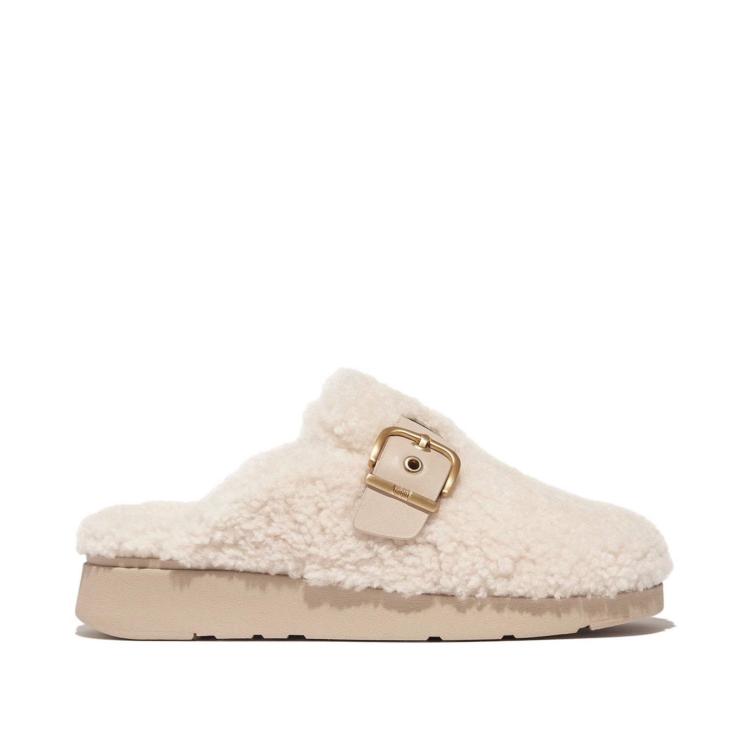 Fitflop Women's Gen-FF Buckle Curly Shearling Mules in Stone Beige