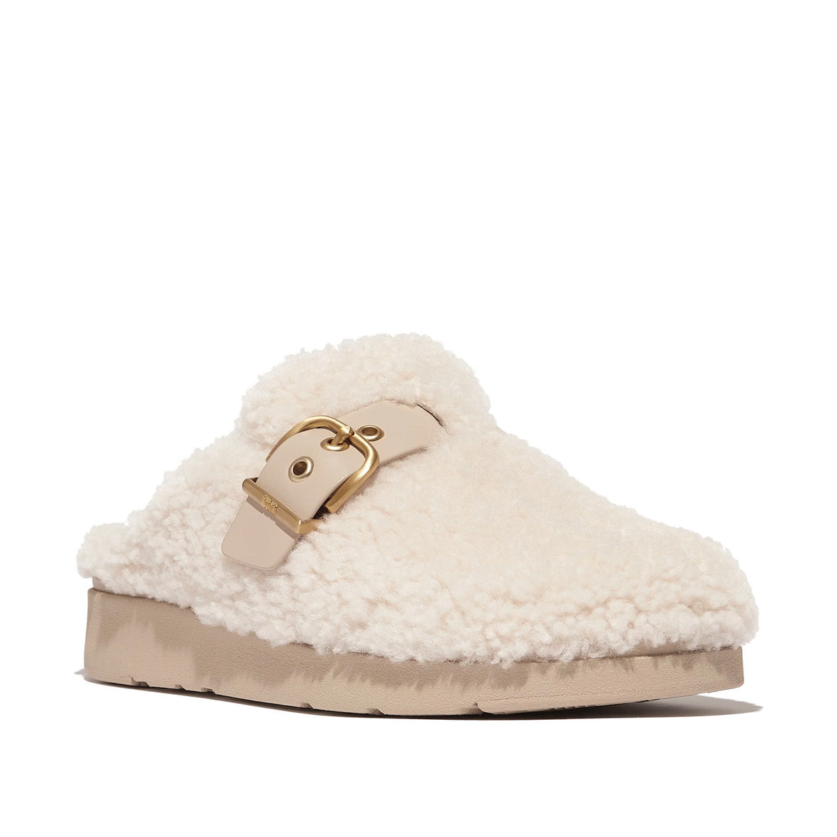 Fitflop Women's Gen-FF Buckle Curly Shearling Mules in Stone Beige