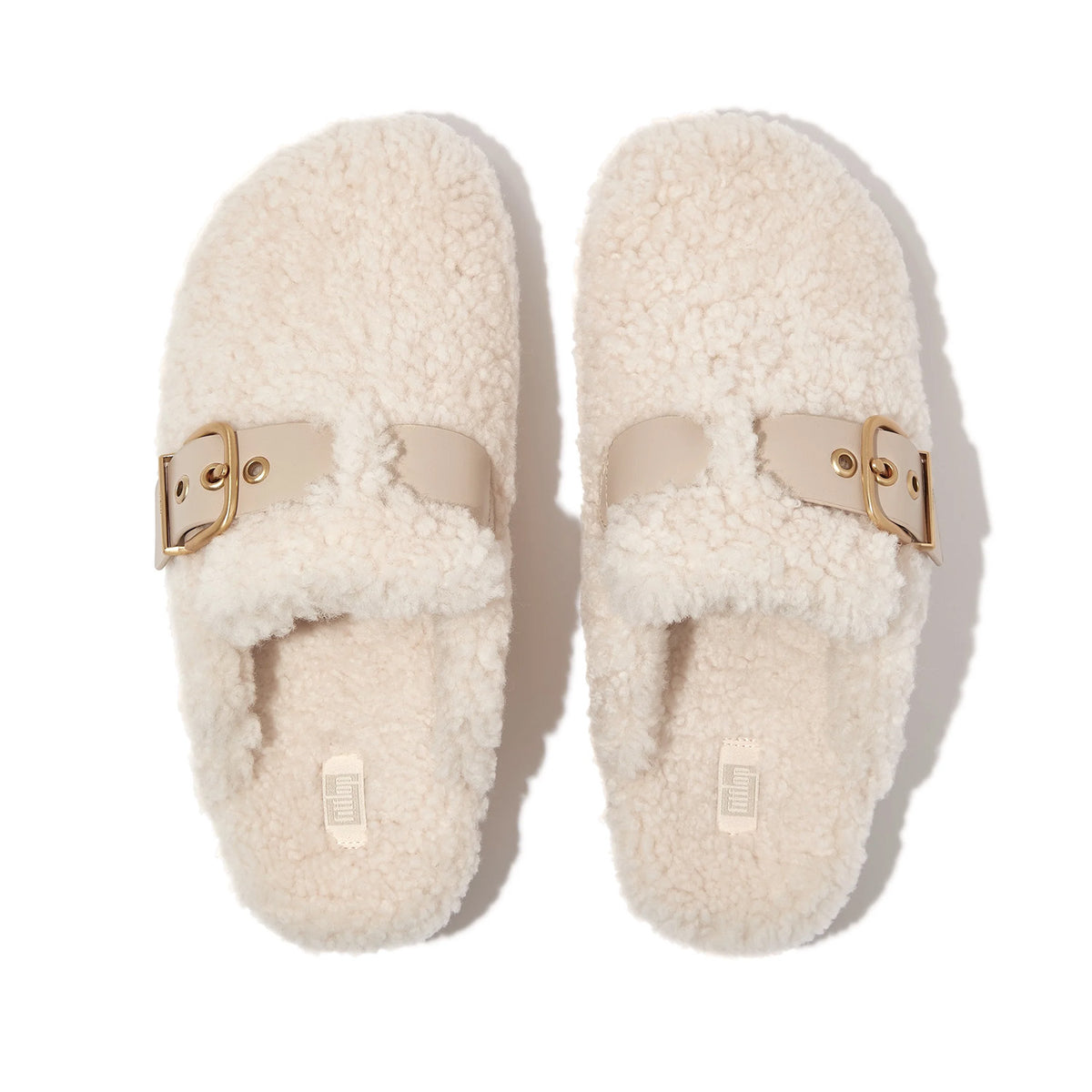 Fitflop Women's Gen-FF Buckle Curly Shearling Mules in Stone Beige