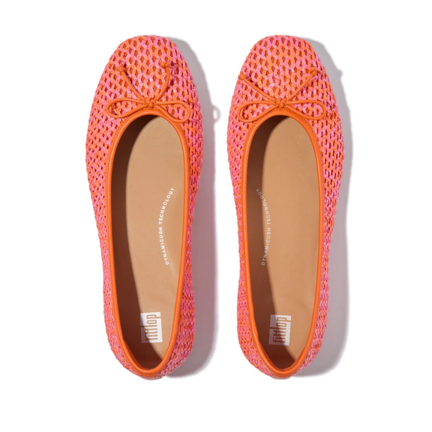 Fitflop Women's Delicato Bow Two-Tone Woven Ballerinas in Satsuma/Pink Perfect Mix