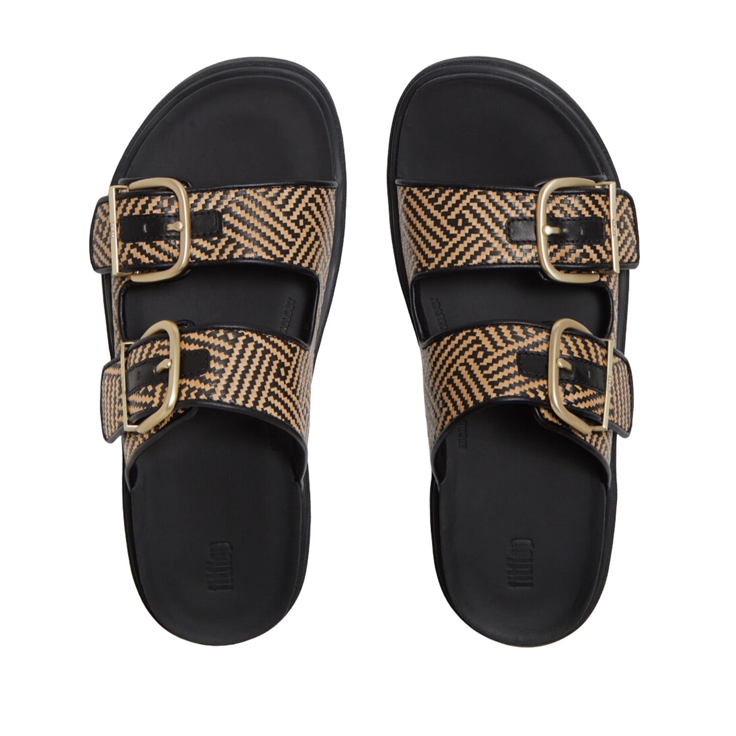 Fitflop Women's Gen-FF Buckle Graphic-Weave Two-Bar Slides in Black