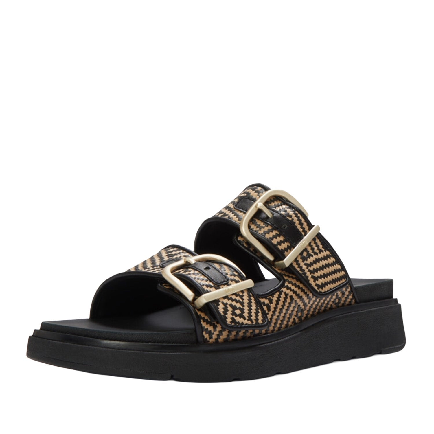 Fitflop Women's Gen-FF Buckle Graphic-Weave Two-Bar Slides in Black