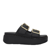 Fitflop Women's Gen-FF Max Buckle Tumbled-Leather Two-Bar Slides in All Black