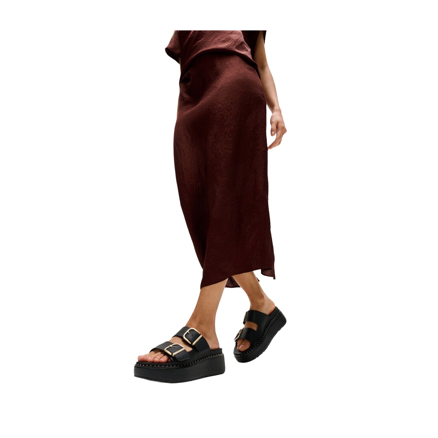 Fitflop Women's Gen-FF Max Buckle Tumbled-Leather Two-Bar Slides in All Black