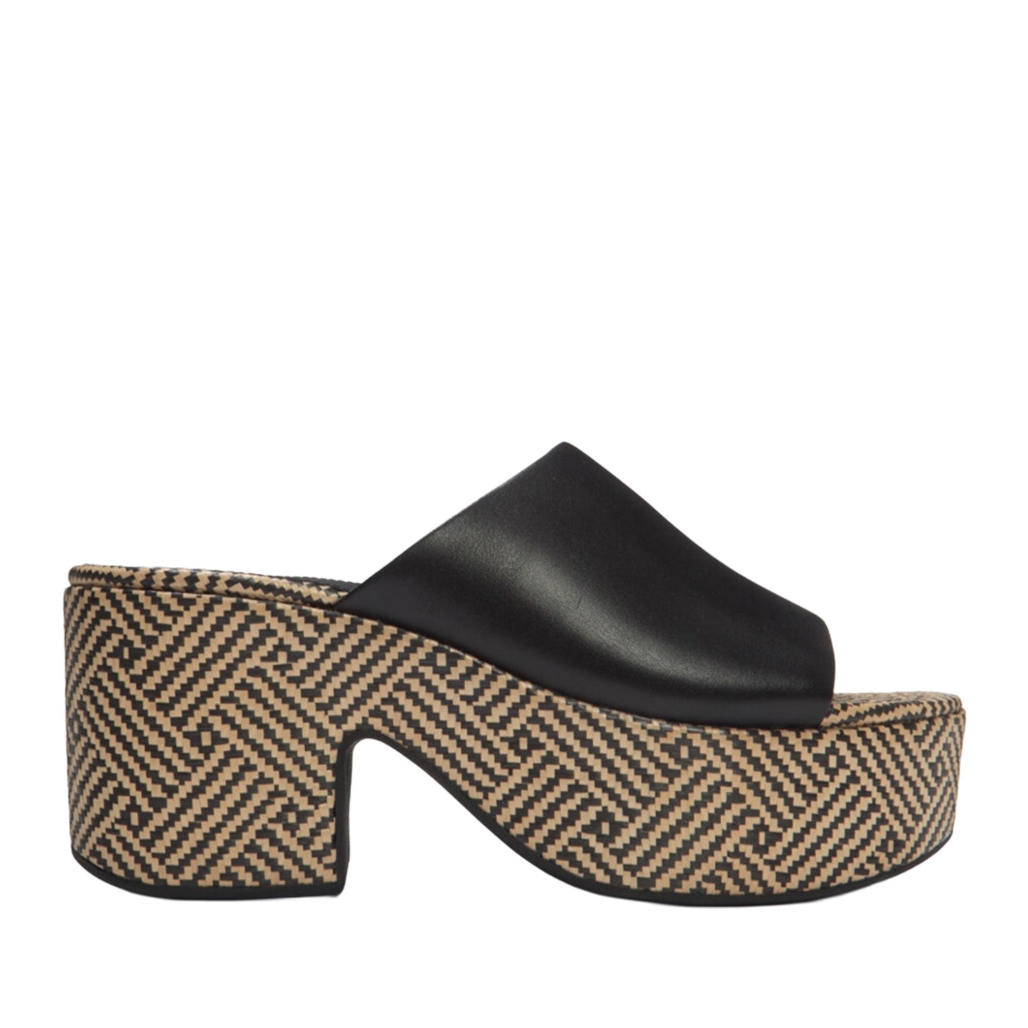 Fitflop Women's Platfforms Graphic-Weave Leather Heeled Slides in Black