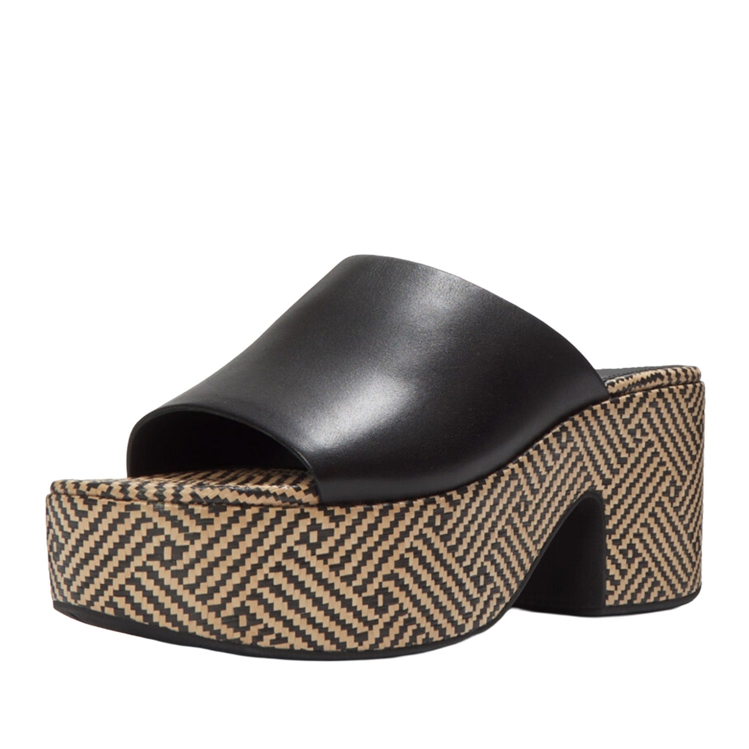 Fitflop Women's Platfforms Graphic-Weave Leather Heeled Slides in Black