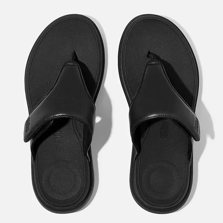 Fitflop Women's F-Mode Go Adjustable Toe Post Sandal in All Black