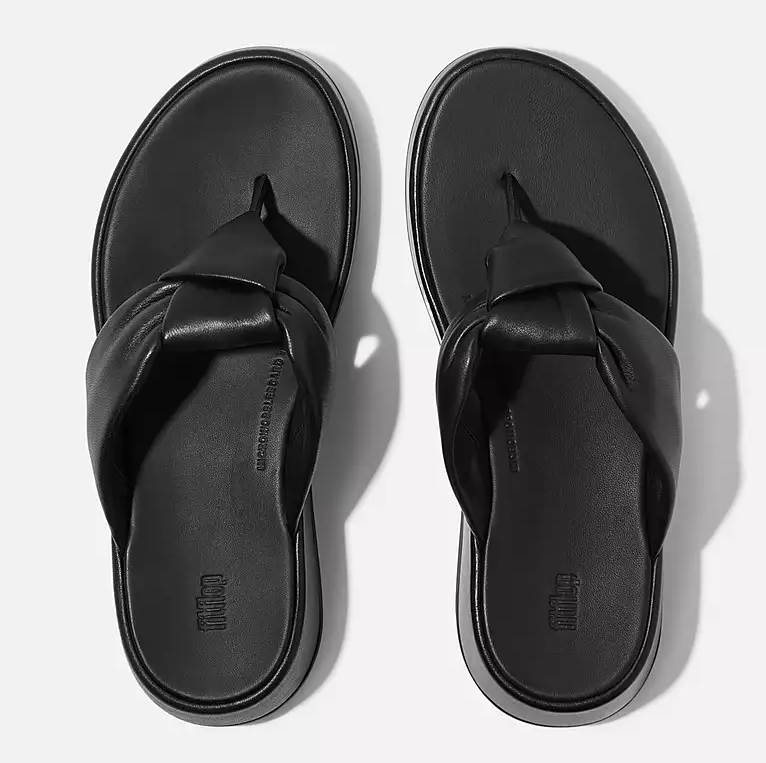 Fitflop Women's F-Mode Knot Leather Toe Post in All Black