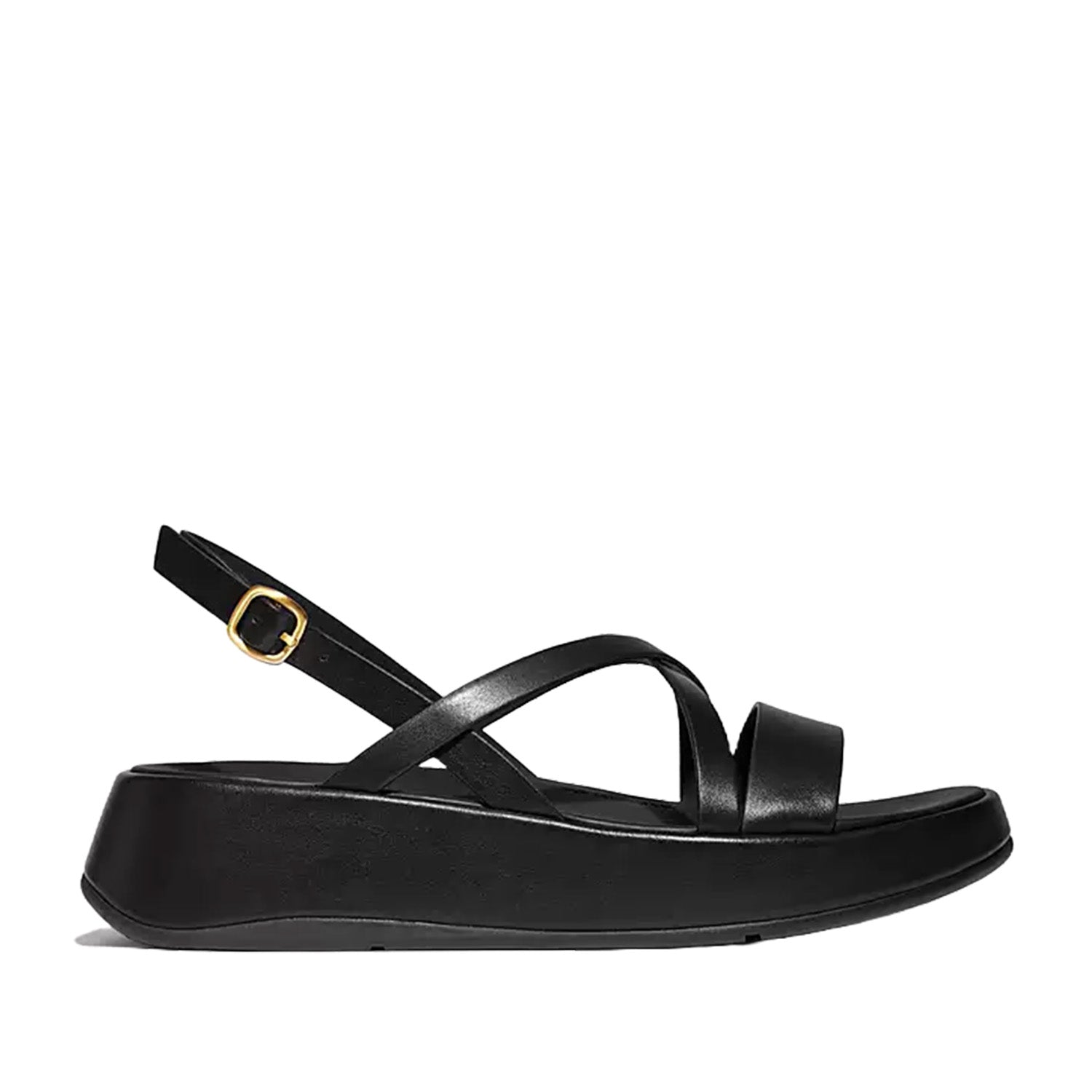 Sandales Fitflop pour femme, en cuir noir avec bride arrière.