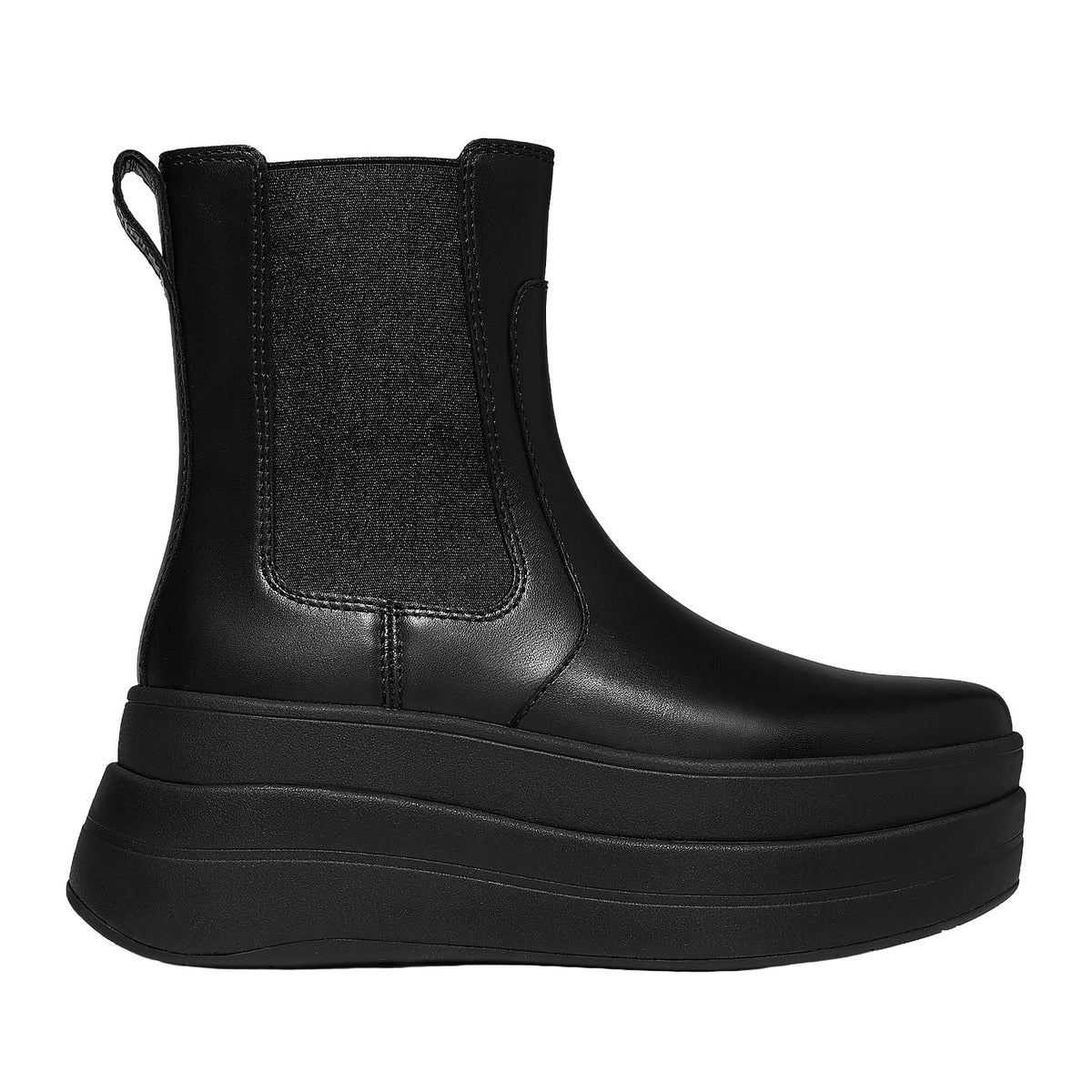 FitFlop Women's F-Mode Stack Leather Chelsea Boots in All Black