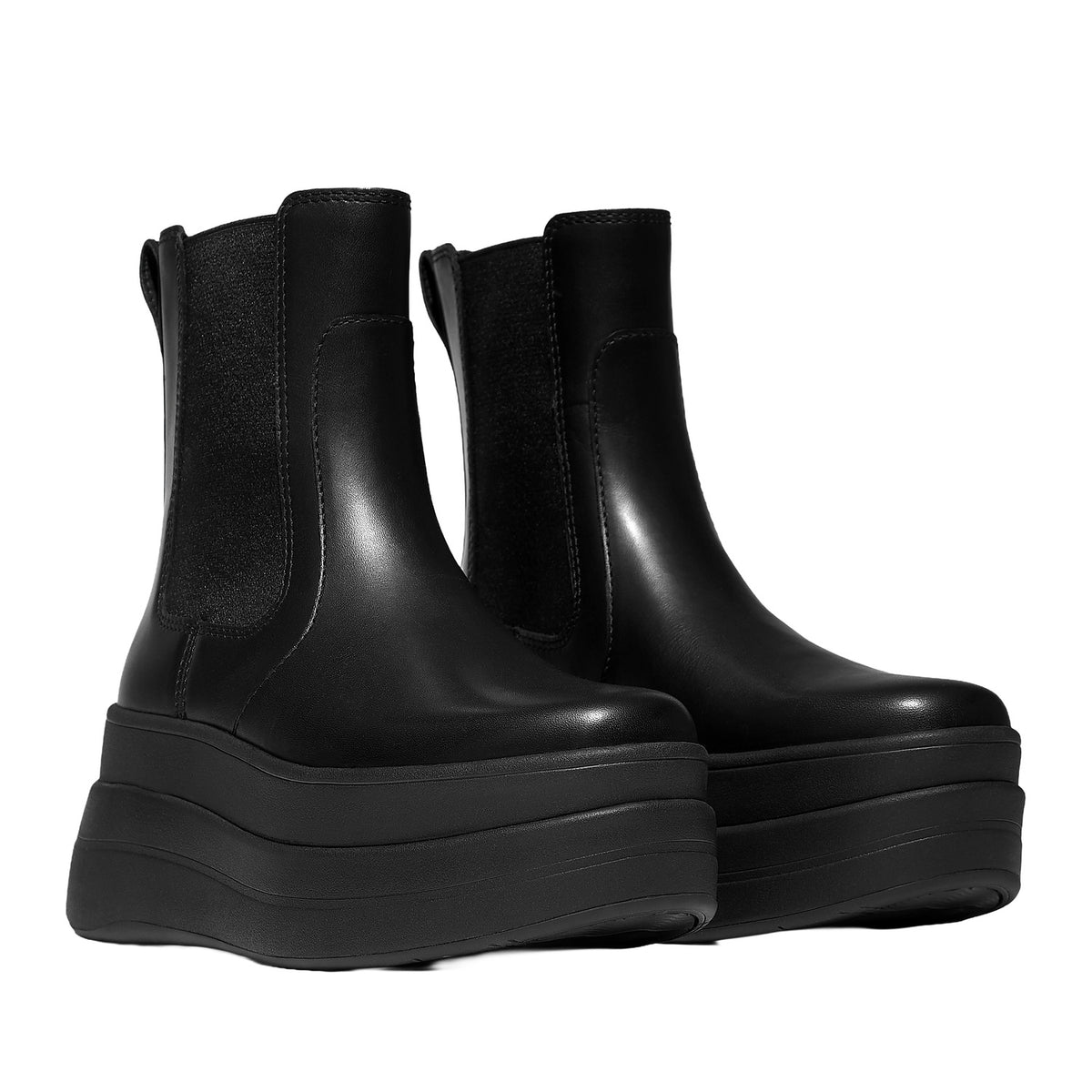 FitFlop Women's F-Mode Stack Leather Chelsea Boots in All Black