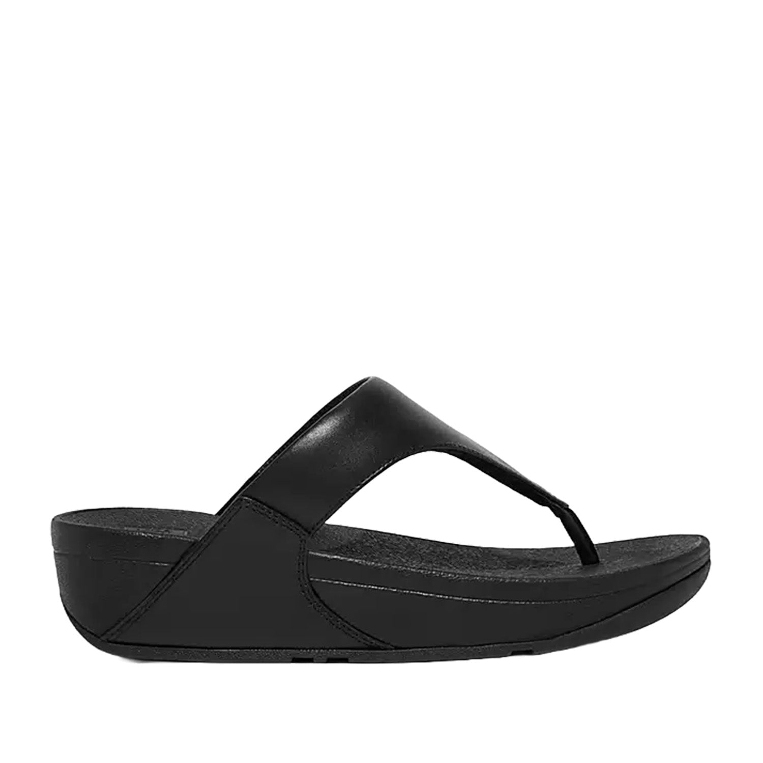 Black platform toe-post flip flop sandal. 
