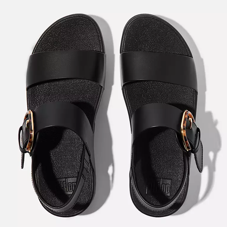 Fitflop Women's Lulu Resin Buckle Leather Back Strap Sandal in All Black