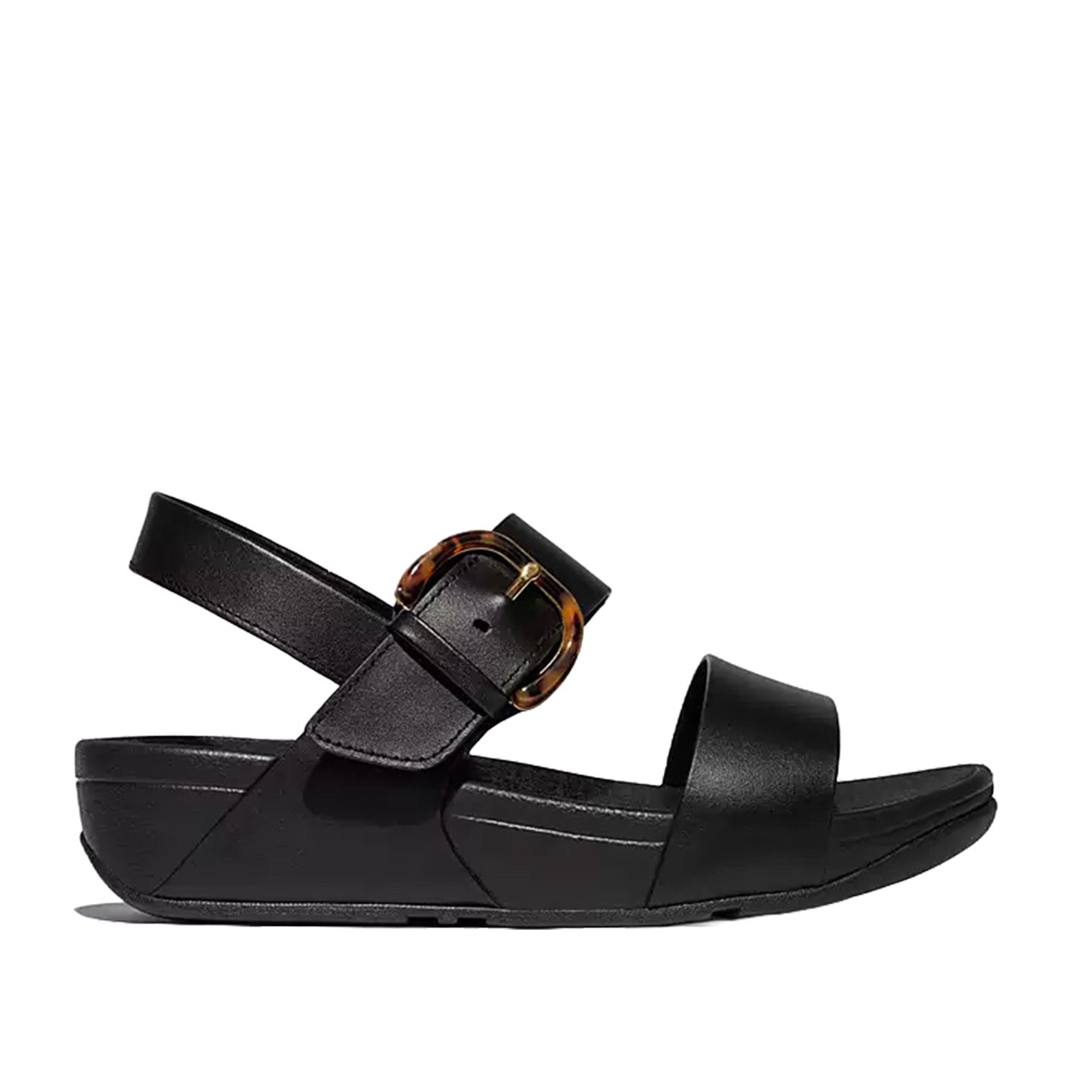 Sandales Fitflop Lulu pour femme, avec boucle en résine et bride arrière en cuir, entièrement noires.
