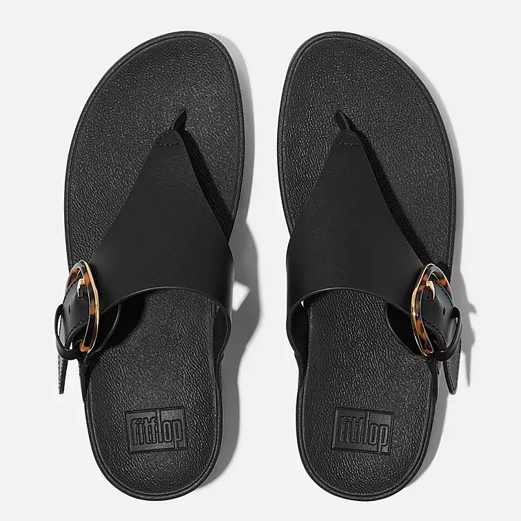 Sandales Fitflop Lulu pour femme, en cuir et résine avec boucle, entre-doigts, entièrement noires