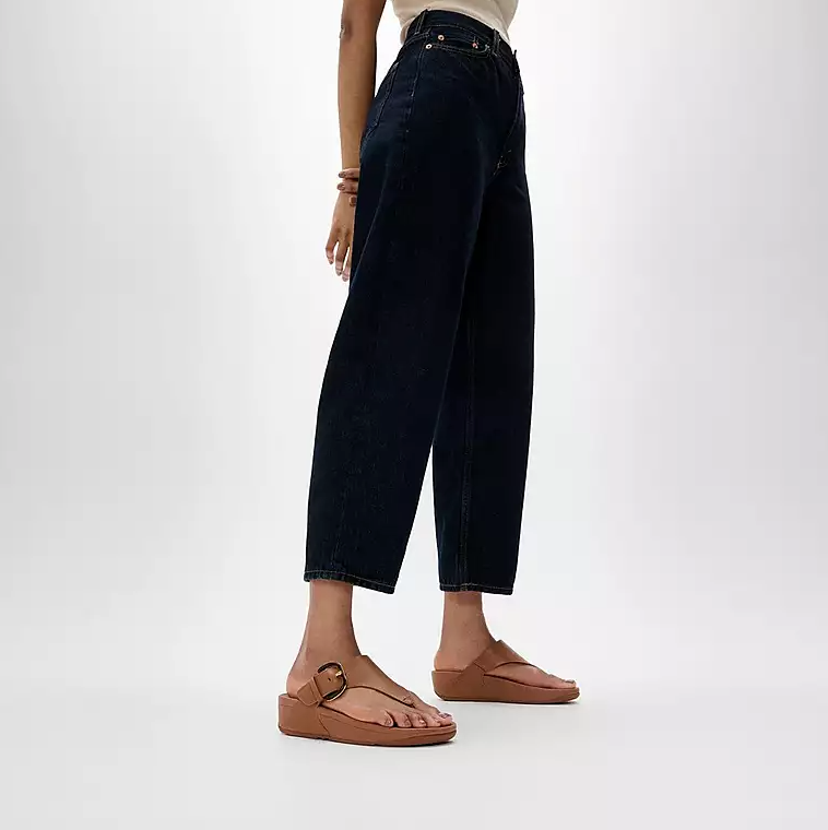 Sandales Fitflop Lulu pour femme, en cuir et résine avec boucle, entre-doigts, couleur fauve foncé