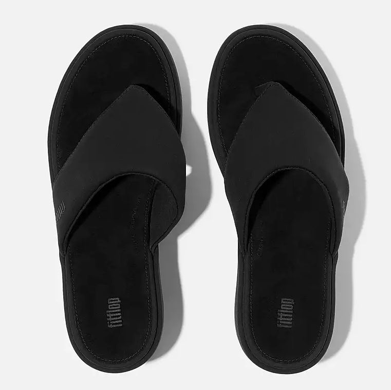 Fitflop Women's Platfforms Wedge Toe Post Sandal in All Black