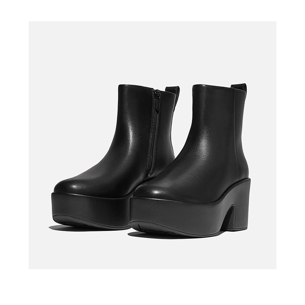 Bottines Fitflop pour femme, à plateforme et fermeture éclair, entièrement noires