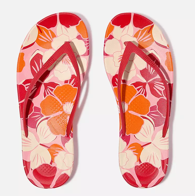Tongs ergonomiques Fitflop Iqushion Flowerz pour femmes, coloris Redberry Mix