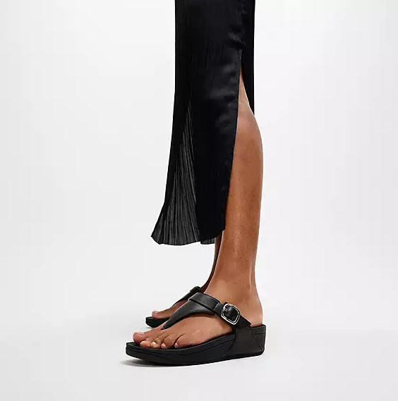 Fitflop Women's Lulu Adjustable Leather Toe Post Sandal in All Black