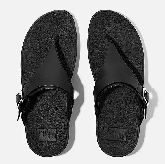Sandales Fitflop Lulu pour femme, en cuir noir, à entre-doigts ajustable.
