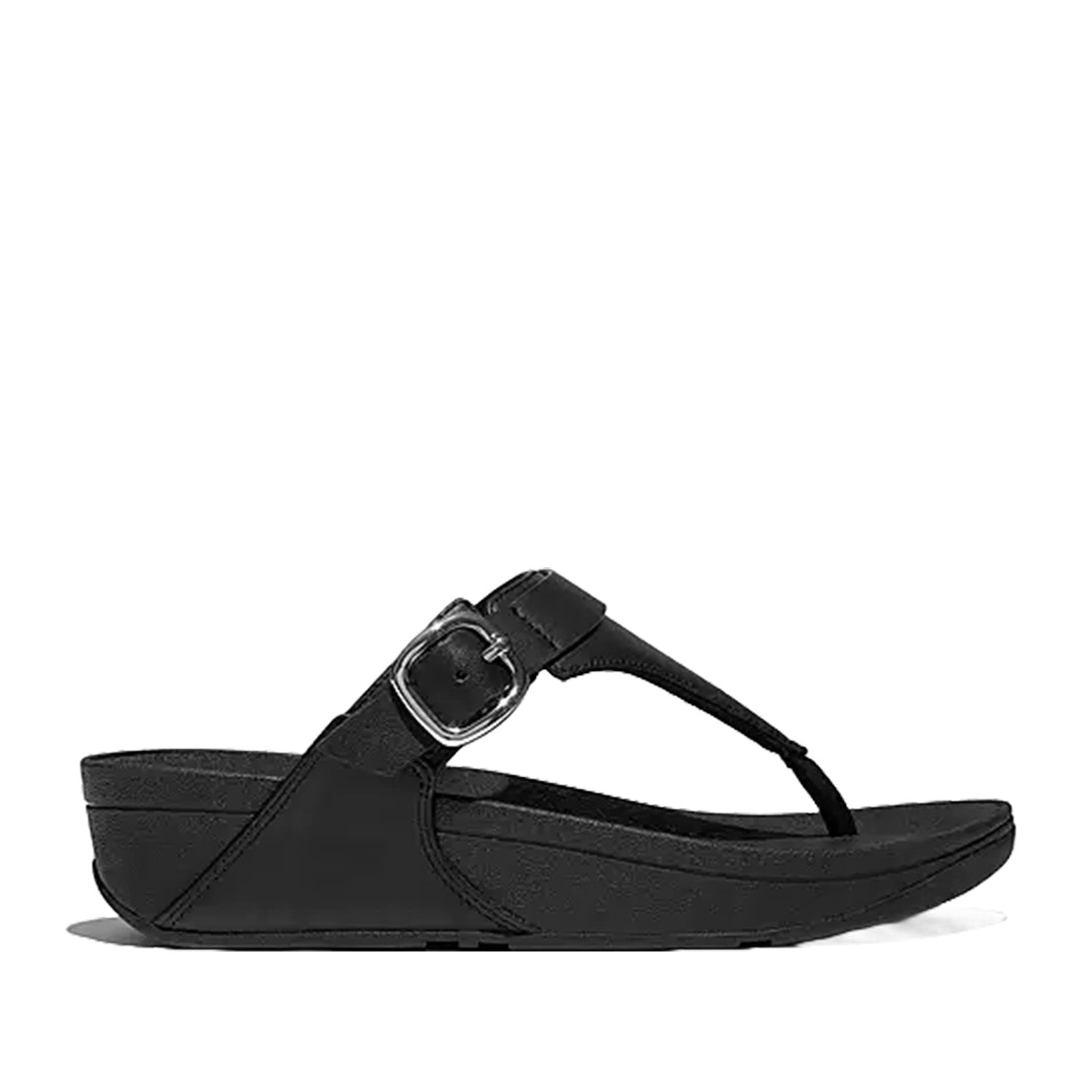 Sandales Fitflop Lulu pour femme, en cuir noir, à entre-doigts ajustable.