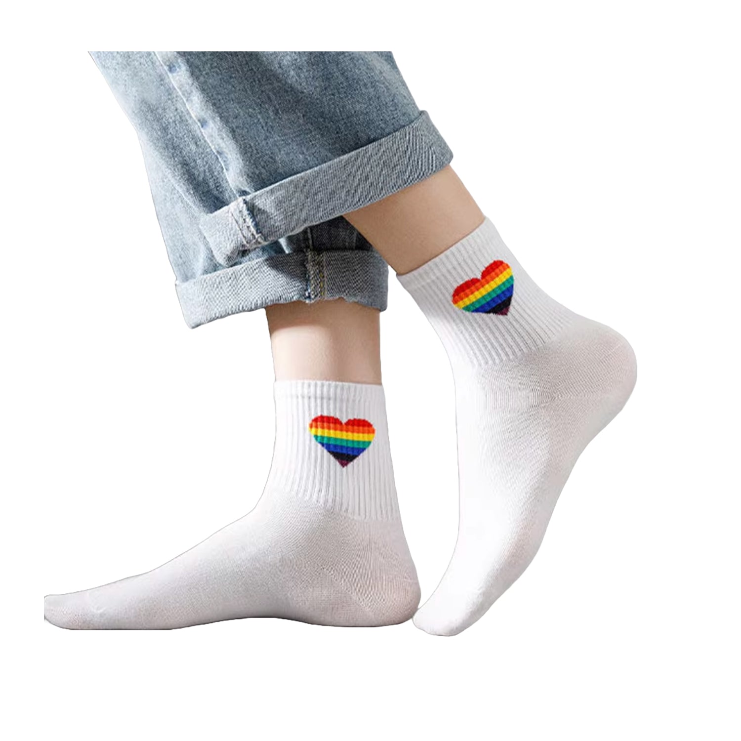 FLOOF Pride Heart Crew Sock in White