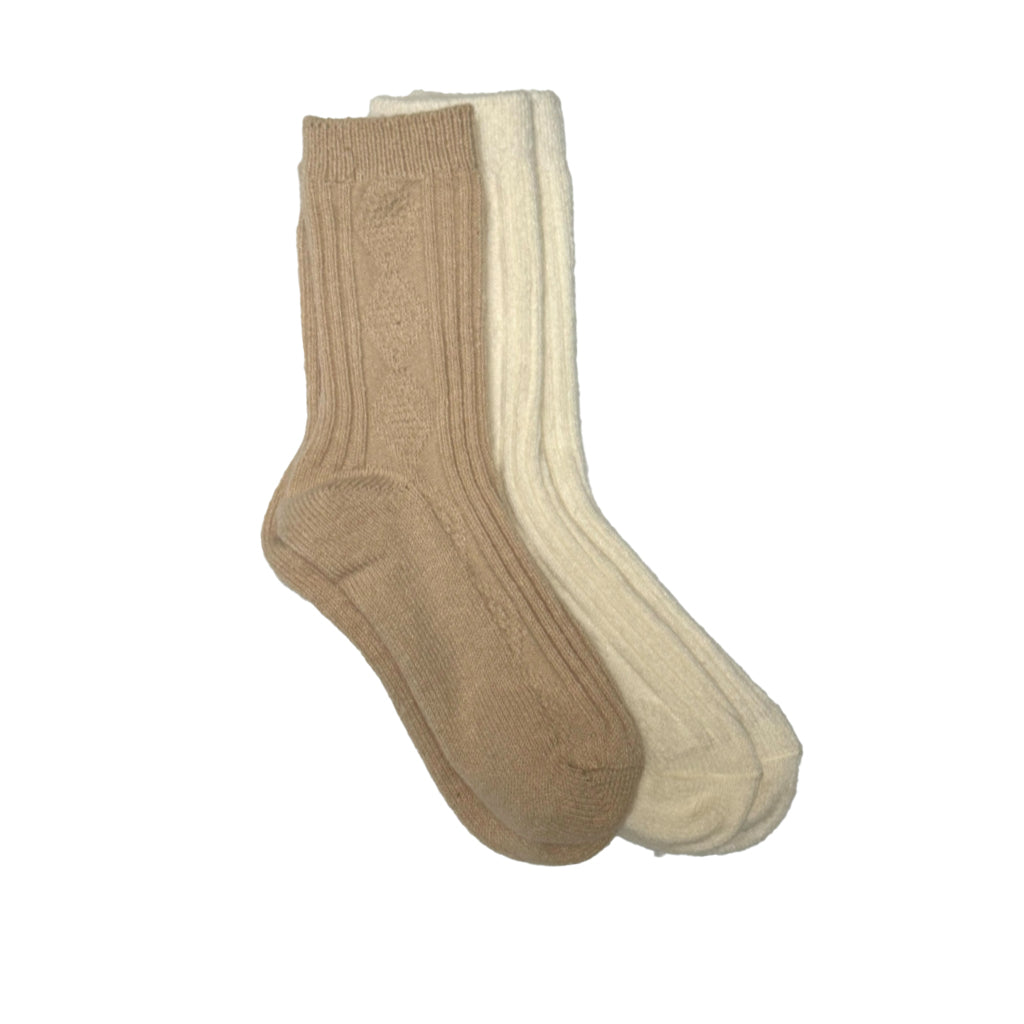 Floof 2 Pack Cable Knit Socks in Beige and Cream
