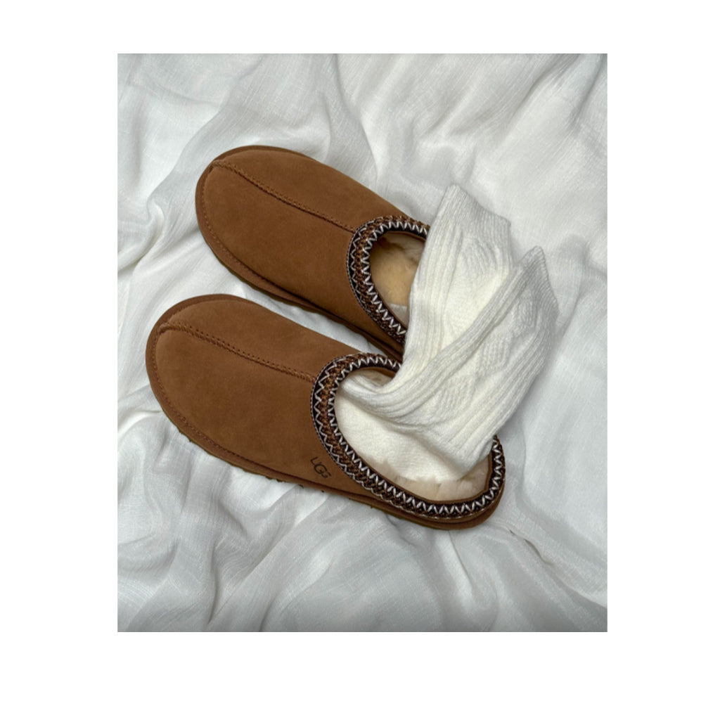 Chaussettes Floof en maille torsadée (lot de 2), beige et crème