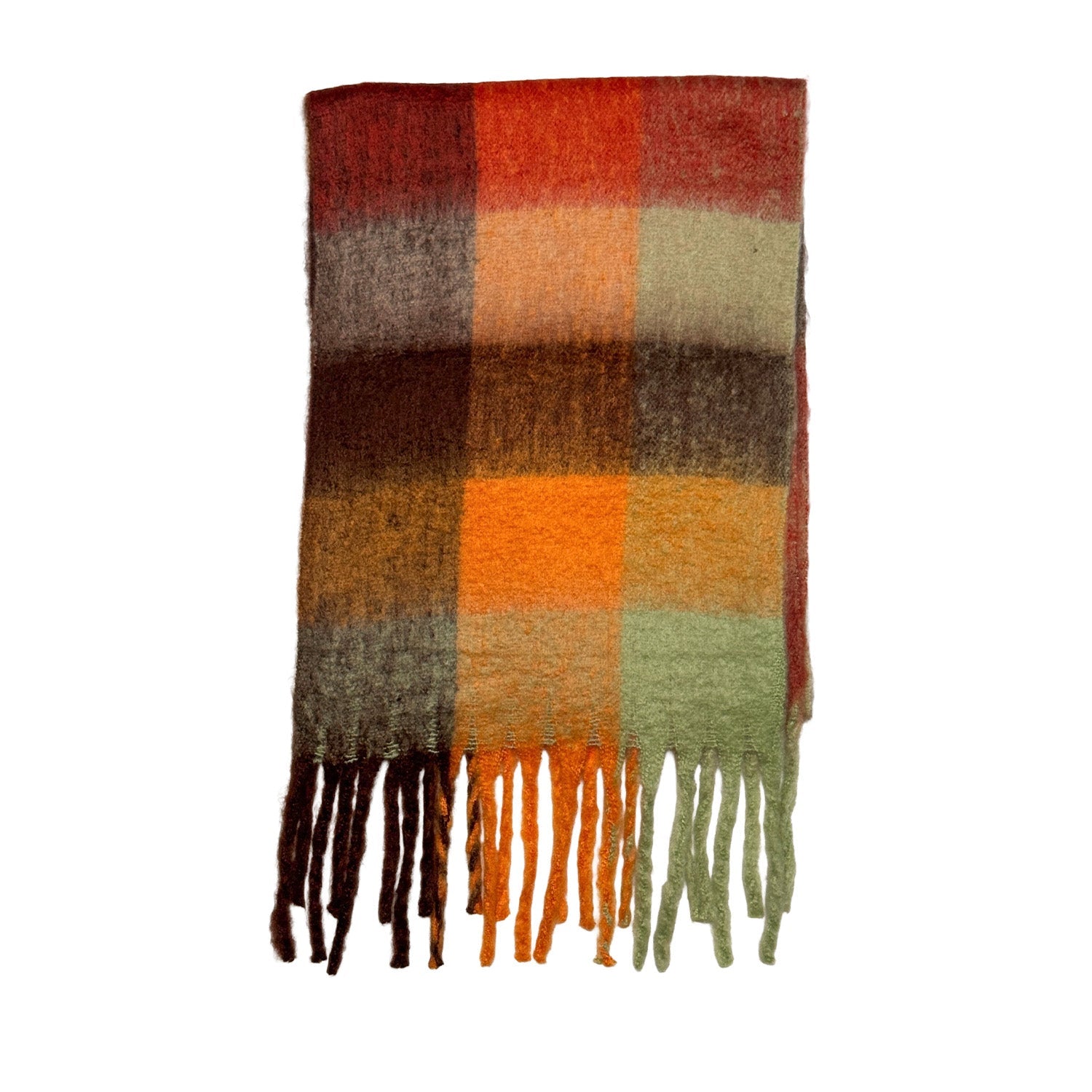 Floof Plush Blanket Scarf in Orange/Green Plaid