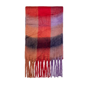 Floof Plush Blanket Scarf in Purple/Red/Orange Plaid