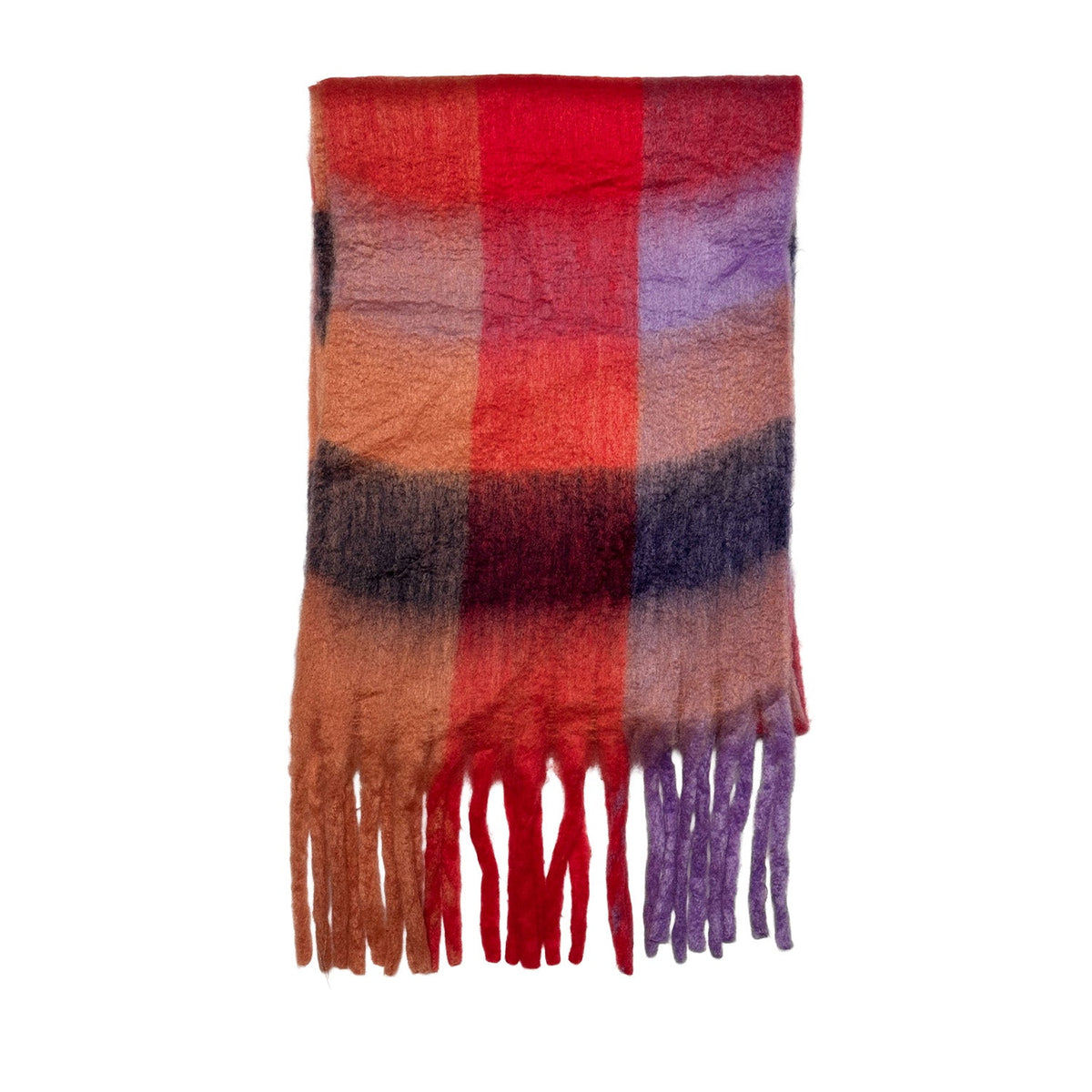 Floof Plush Blanket Scarf in Purple/Red/Orange Plaid