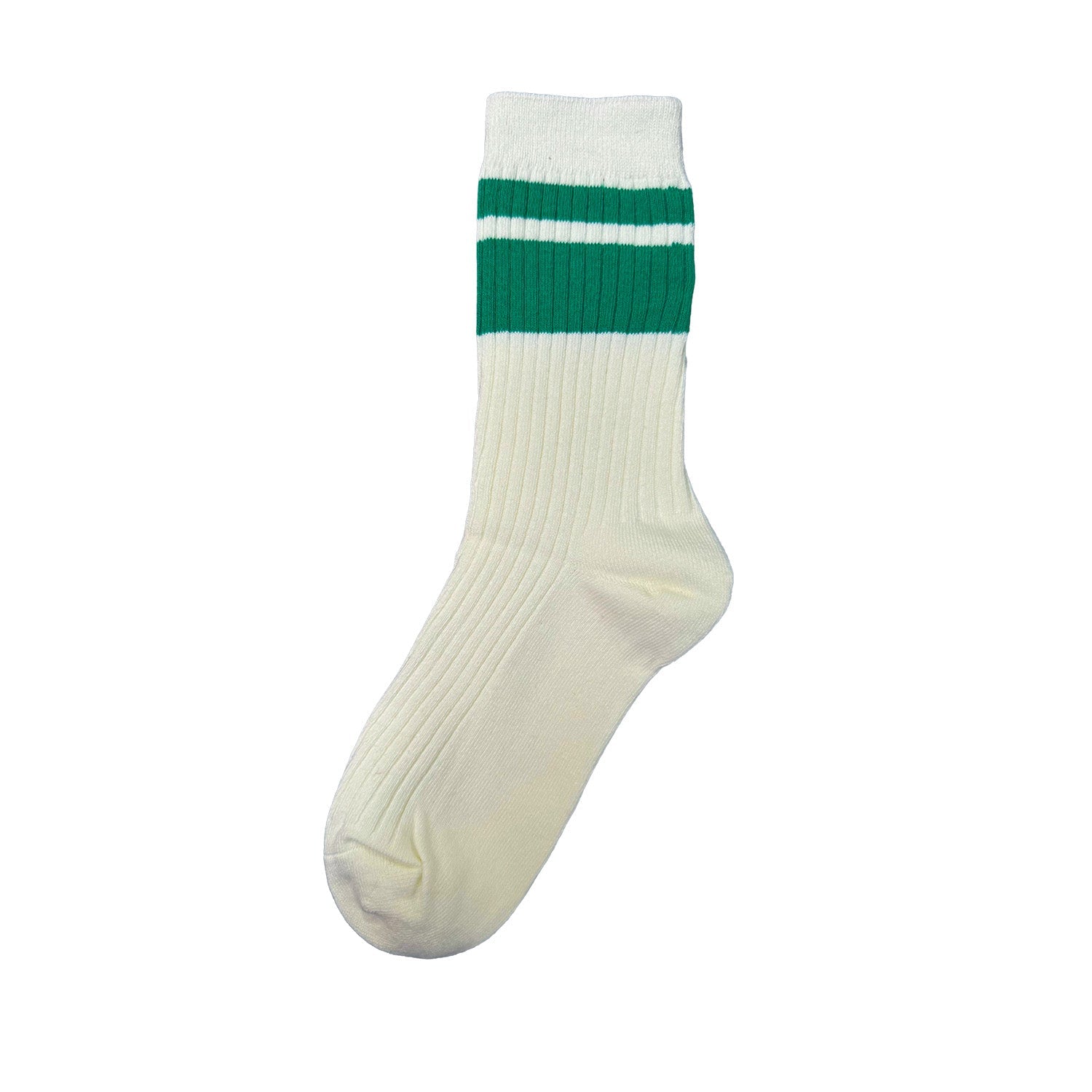 Floof Women's 2-Stripe Crew Sock in Cream/Green