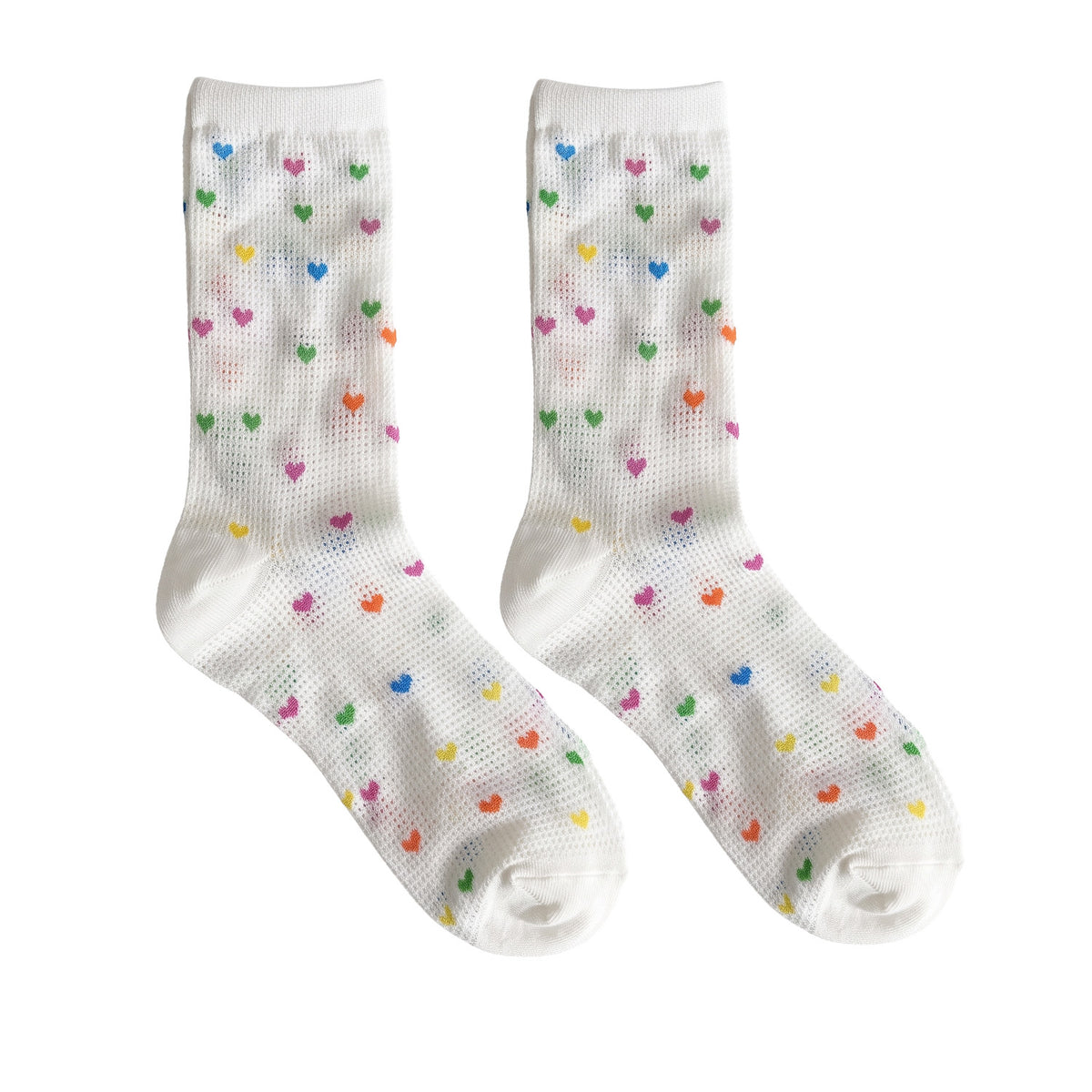 FLOOF Multi Heart Sock in White Rainbow