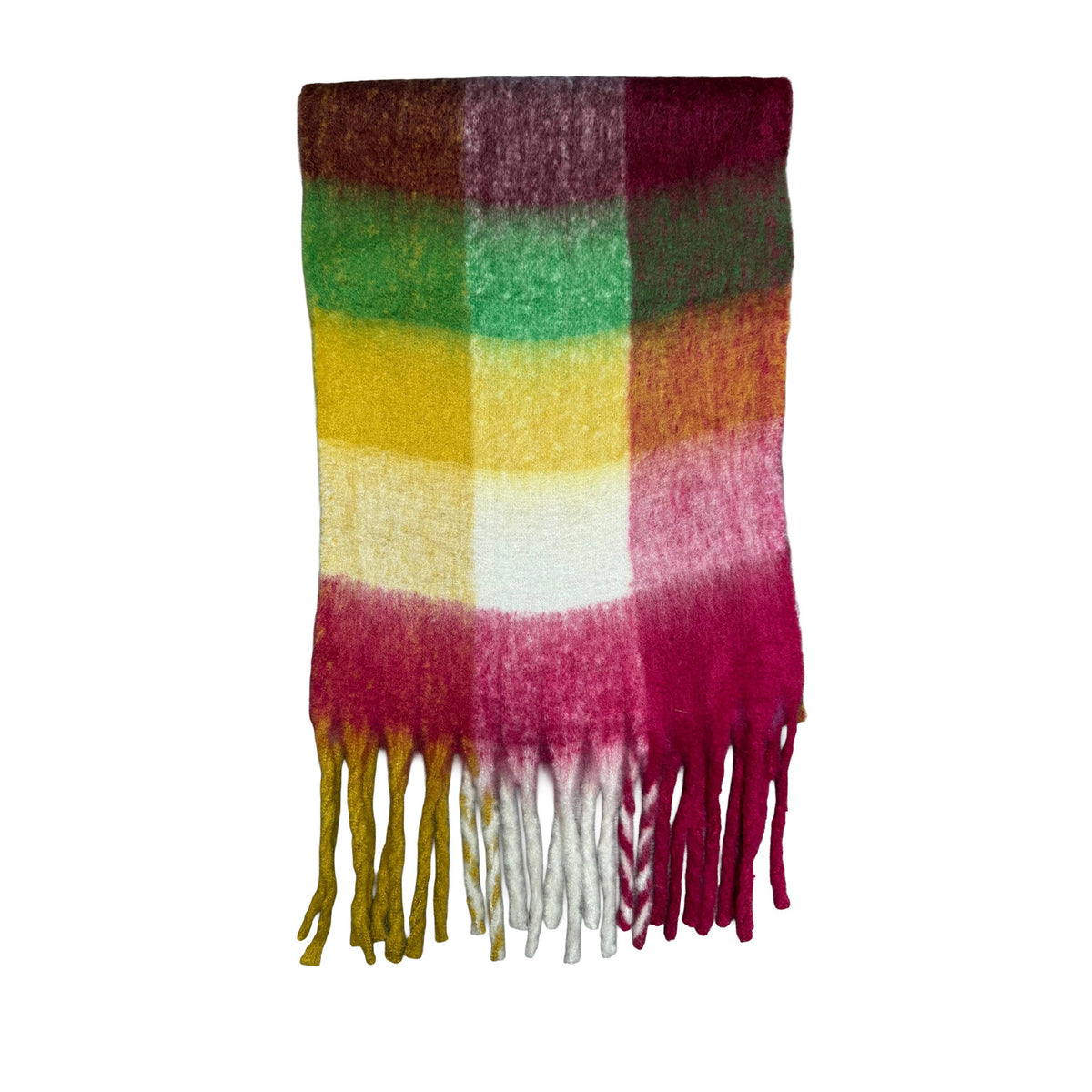 Floof Plush Blanket Scarf in Pink / Yellow / Green Plaid