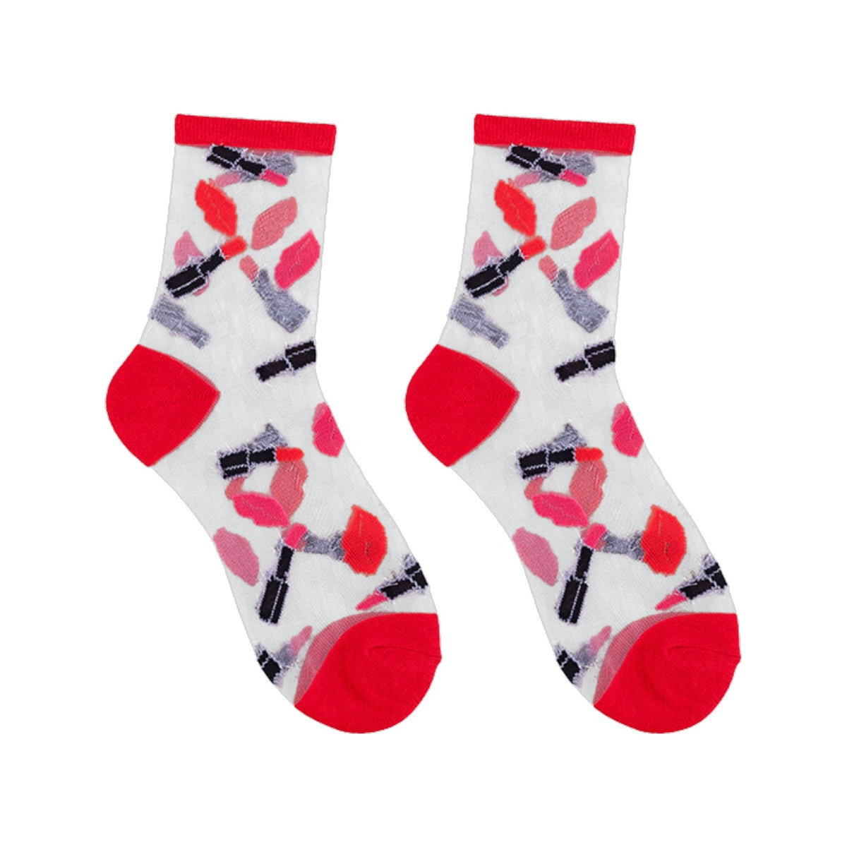 Floof Mesh Pattern Socks in Red Lipstick