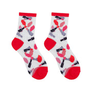 Floof Mesh Pattern Socks in Red Lipstick
