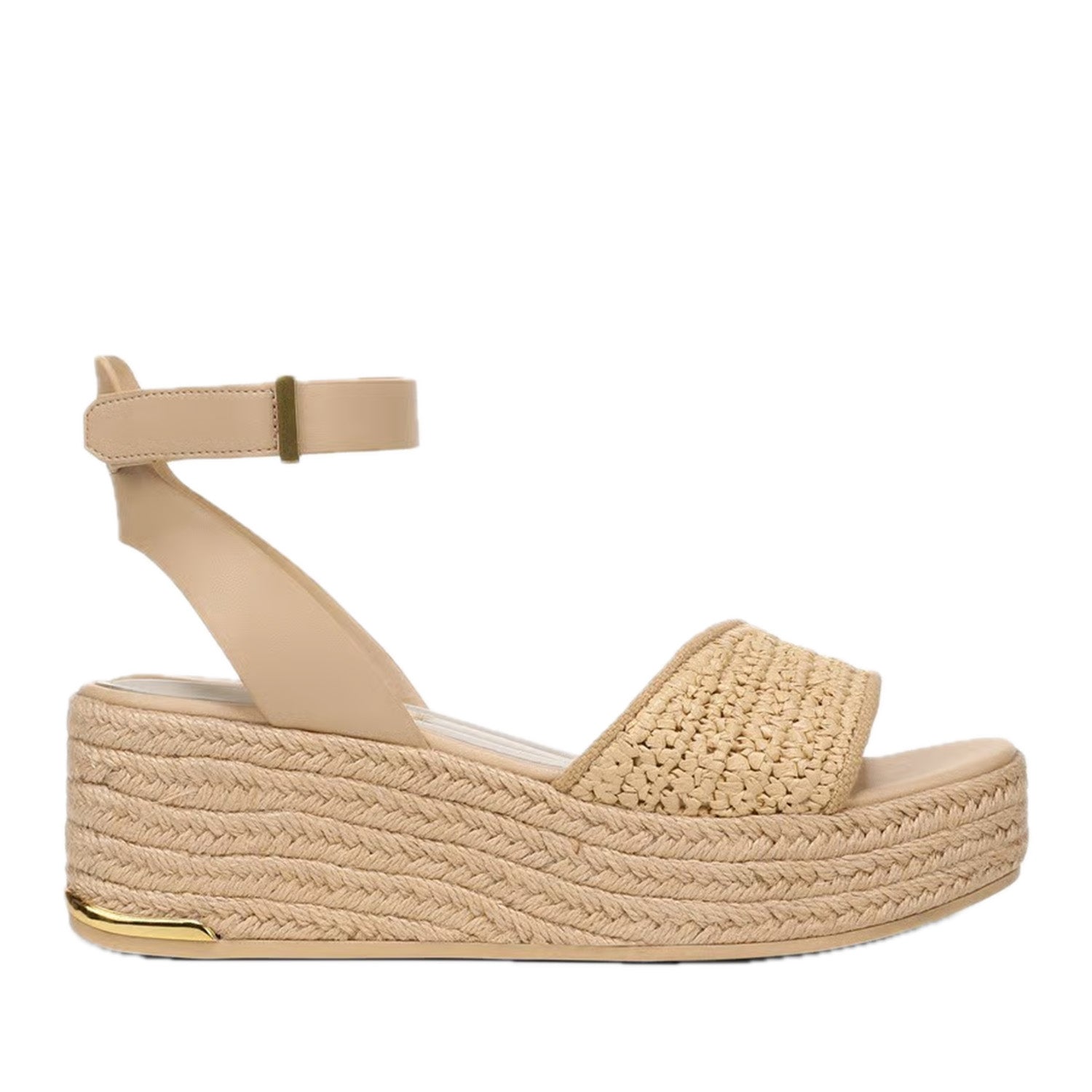 Raffia platform wedge sandal on white background