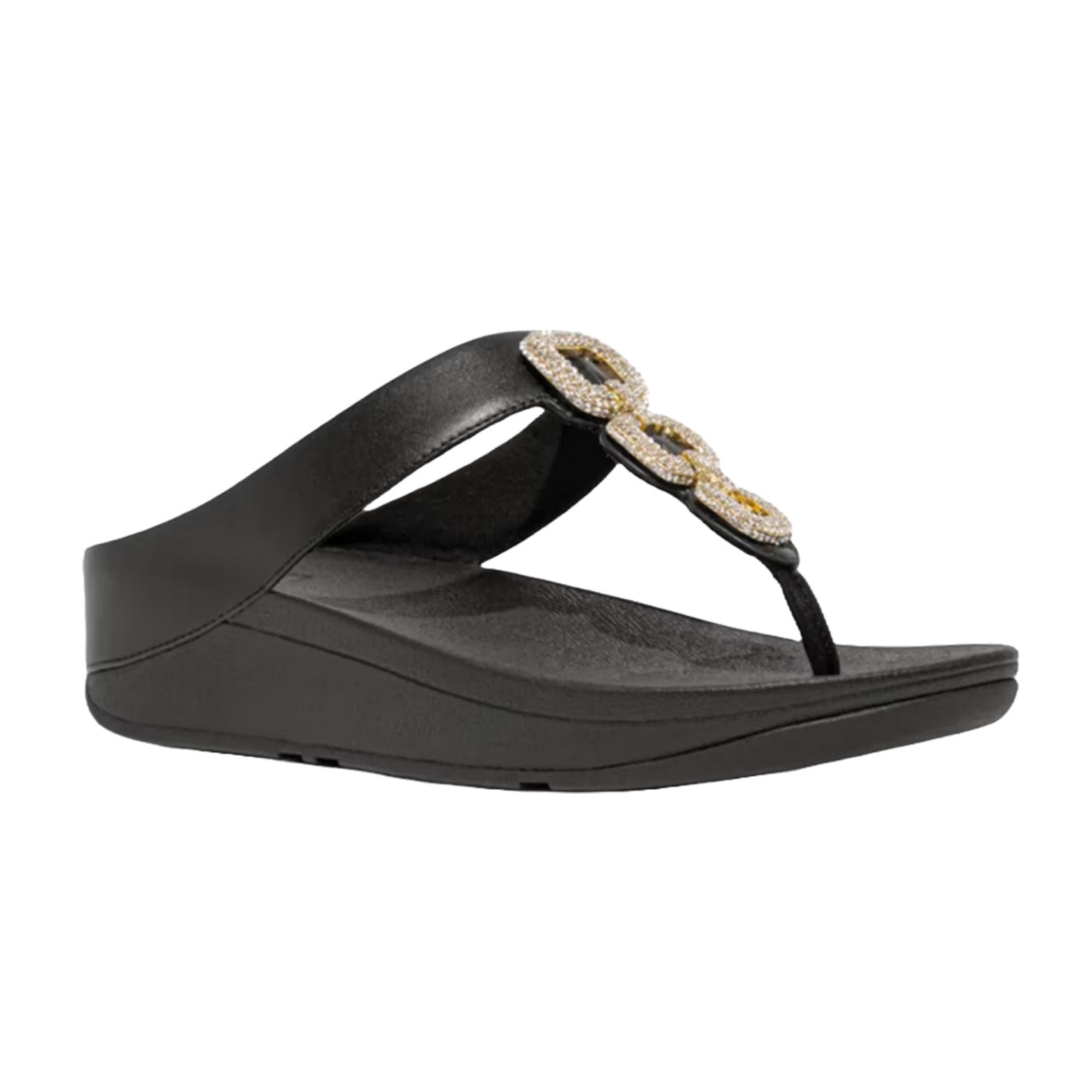 Fitflop Women's Fino Crystal Chain Toe Post Sandal in Black