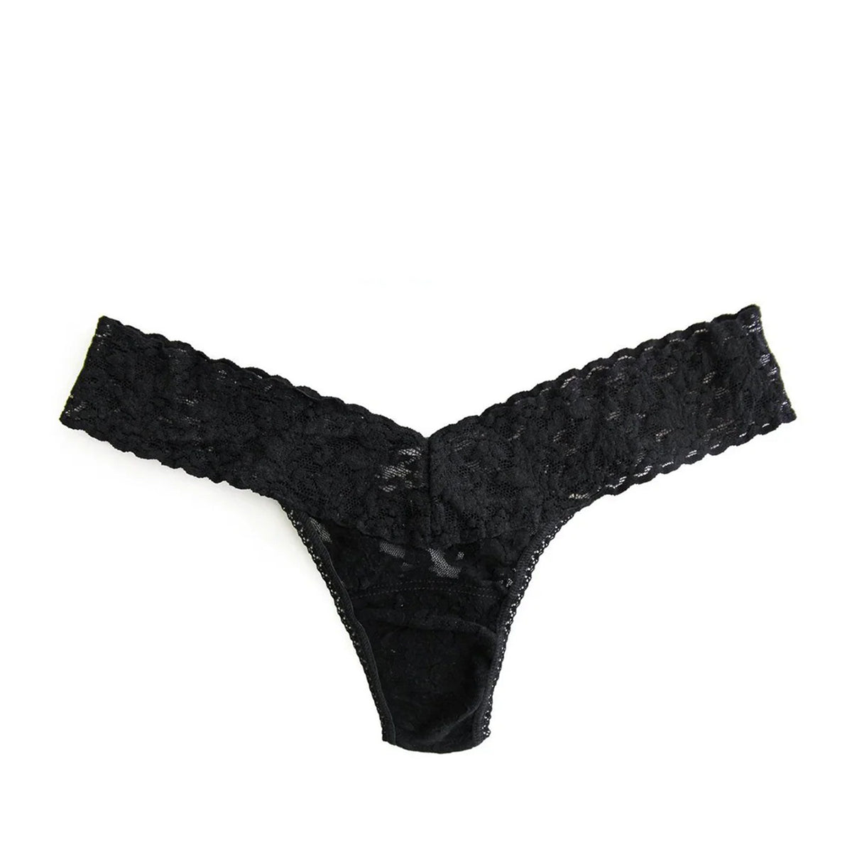 black lace thong on a white background
