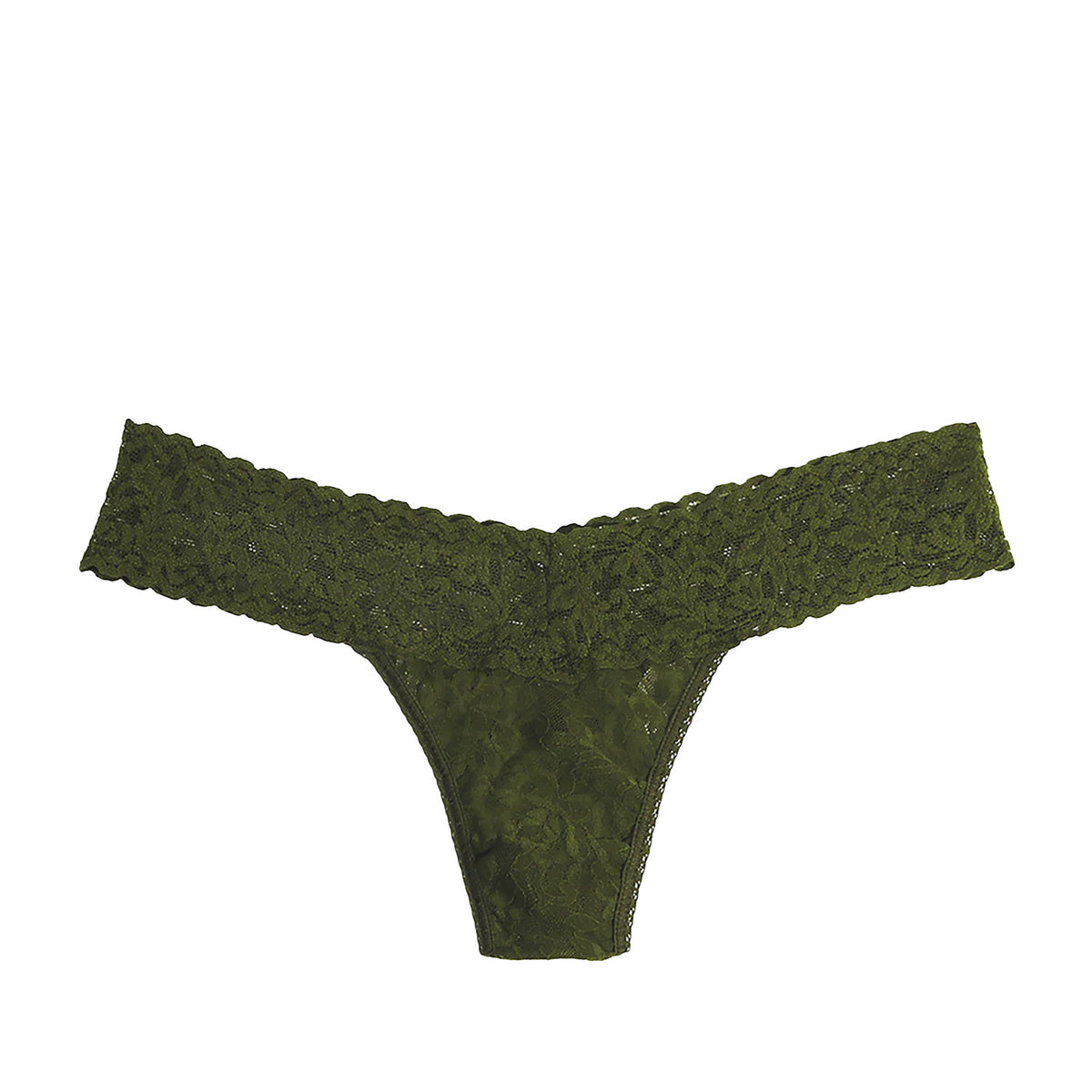 green lace thong on a white background