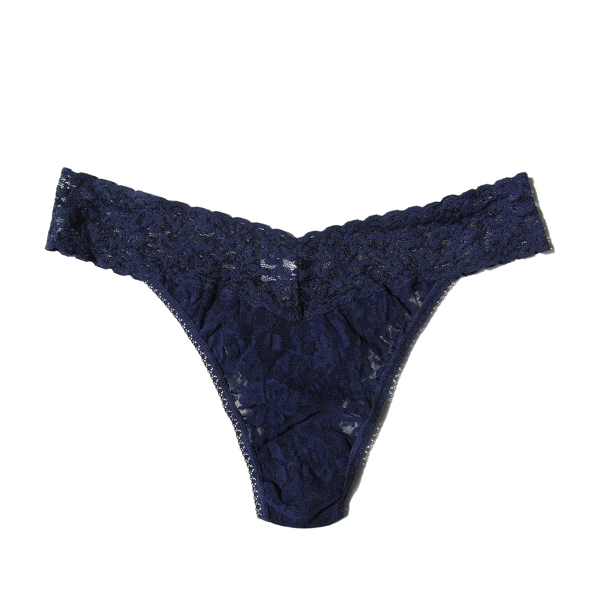 navy lace thong on a white background