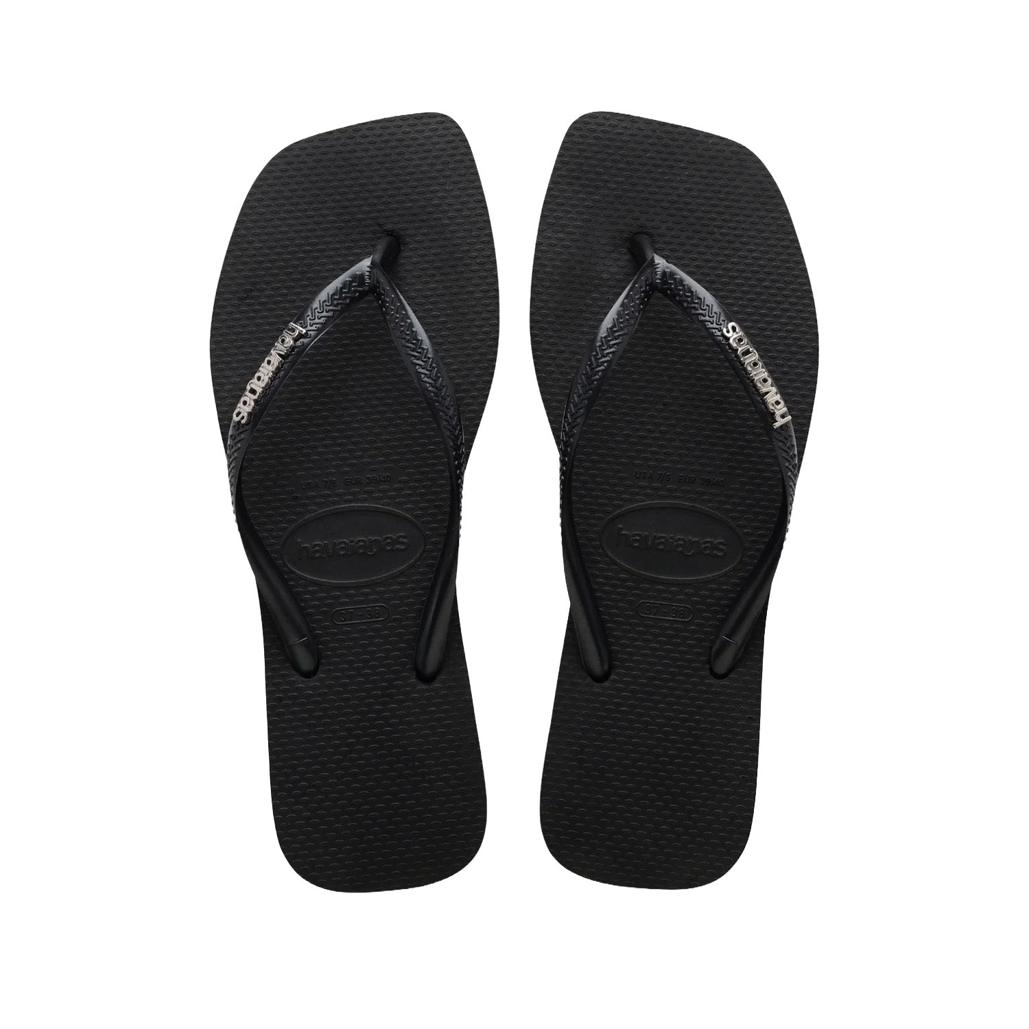 Havaianas Women's Slim Square Logo Metallic in Black/Silver