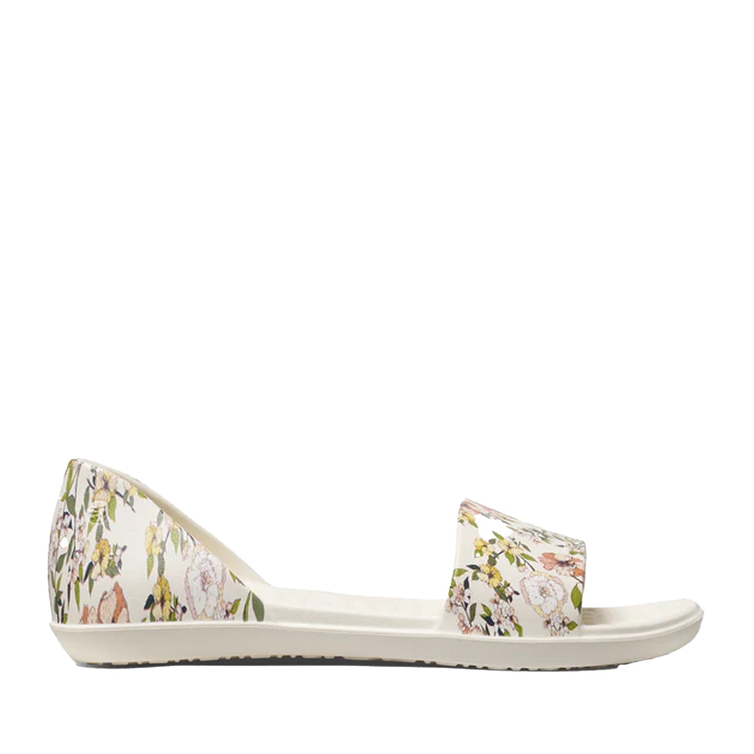 Floral-patterned sandal on a white background