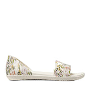 Floral-patterned sandal on a white background