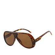 Oversized rounded aviator sunglasses with a brown frame and brown lenses on a white background