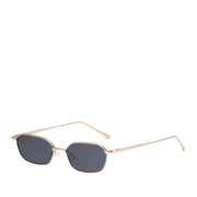 Gold metal rectangular sunglasses on a white background