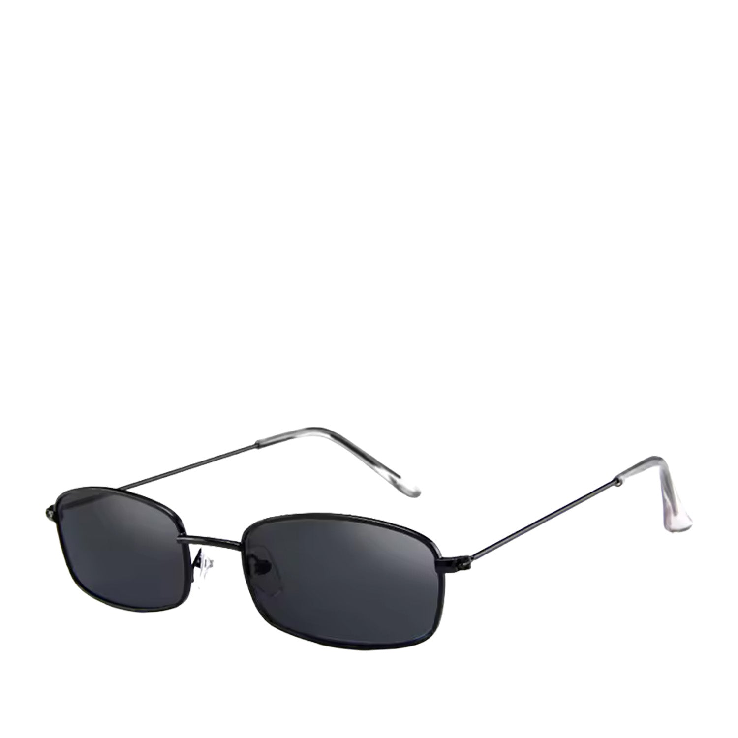 Black metal rectangular sunglasses on a white background