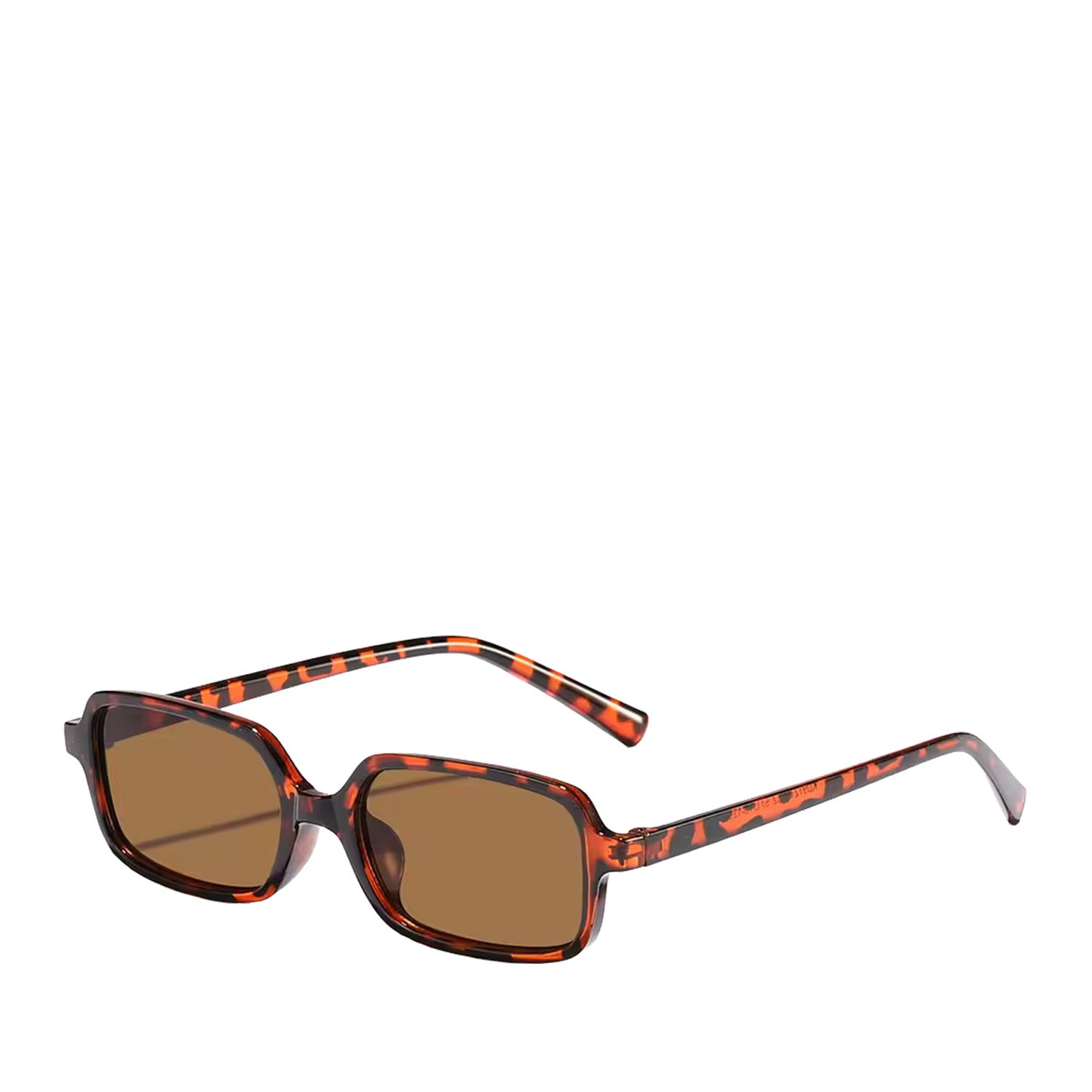 Brown animal print rectangular frame sunglasses on a white background